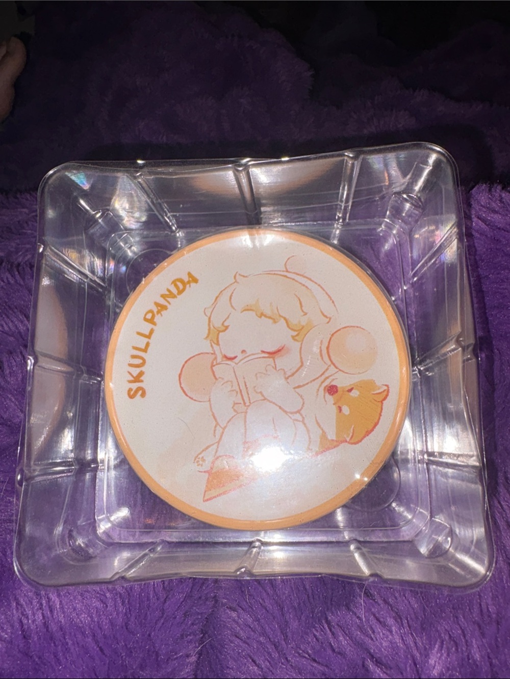 Skull Panda Round Coaster in Peach and Cream made of porcelain